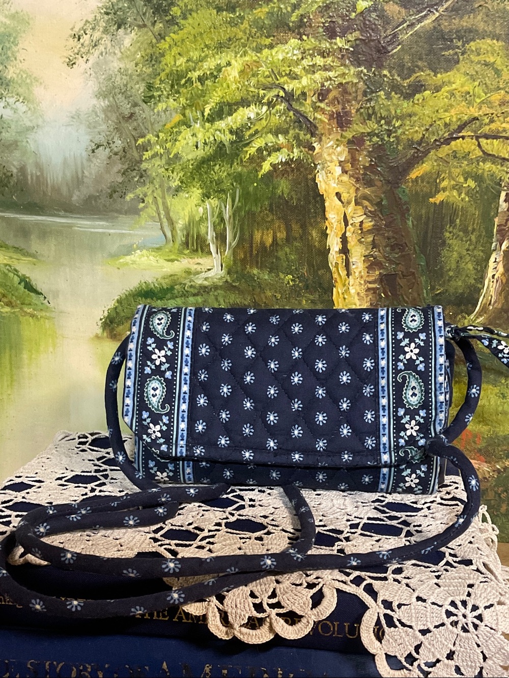 Vintage Vera Bradley Navy Paisley Quilted Crossbody